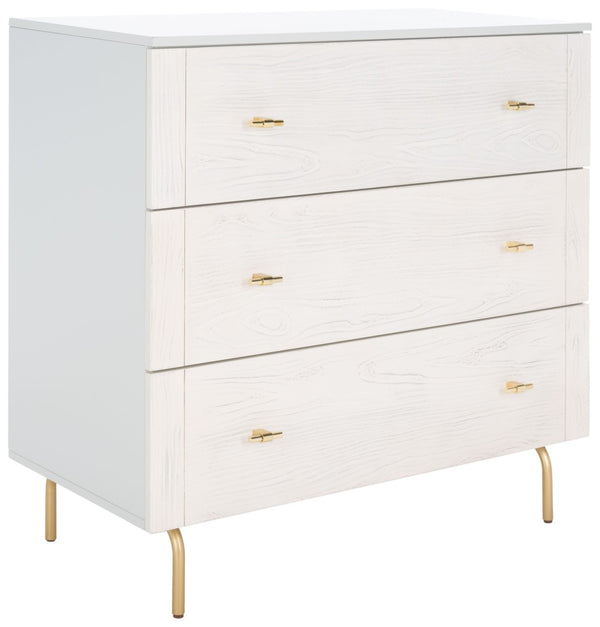 Safavieh Genevieve 3-Drawer Dresser – Retro-Inspired Elegance With Modern Gold Accents For Chic Storage Solutions Grey/White Washed DRS5000F