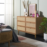 Safavieh Aino 6 Drawer Dresser Oak 60.7" x 17.7" x 32.2"