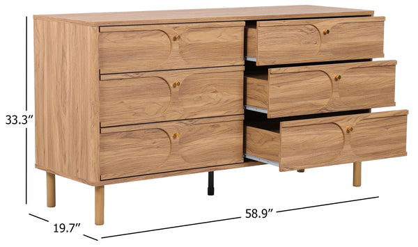 Safavieh Prinpop 6 Drawer Dresser In Elegant Oak - Chic Storage Solution For Every Room's Decor & Style Oak Wood,Metal Drs9603a-2bx