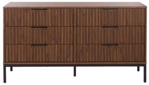 Safavieh Lylia 6 Drawer Dresser - Elegant Walnut Finish With Sleek Black Legs & Handles For Stunning Storage Walnut ,Black Wood,Metal Drs9604a-2bx