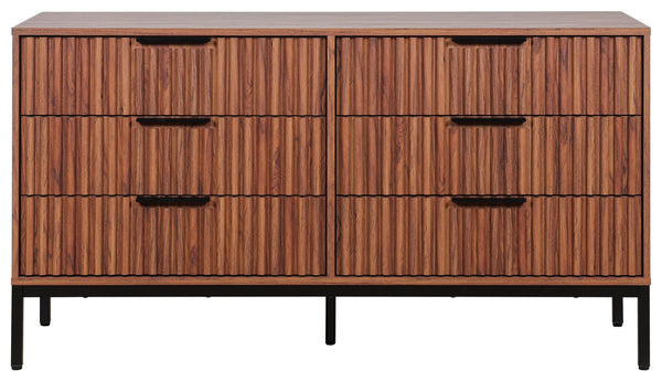 Safavieh Lylia 6 Drawer Dresser - Elegant Walnut Finish With Sleek Black Legs & Handles For Stunning Storage Walnut ,Black Wood,Metal Drs9604a-2bx