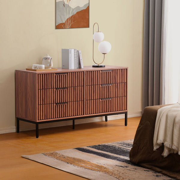 Safavieh Lylia 6 Drawer Dresser - Elegant Walnut Finish With Sleek Black Legs & Handles For Stunning Storage Walnut ,Black Wood,Metal Drs9604a-2bx