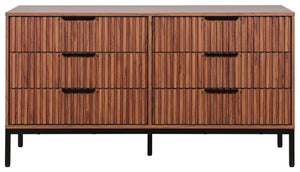 Safavieh Lylia 6 Drawer Dresser - Elegant Walnut Finish With Sleek Black Legs & Handles For Stunning Storage Walnut ,Black Wood,Metal Drs9604a-2bx