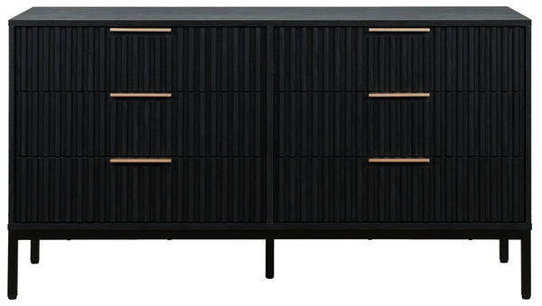 Safavieh Lylia 6 Drawer Dresser - Elegant Walnut Finish With Sleek Black Legs & Handles For Stunning Storage Black ,Black Wood,Metal Drs9604b-2bx