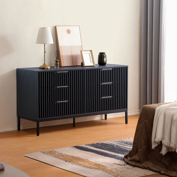 Safavieh Lylia 6 Drawer Dresser - Elegant Walnut Finish With Sleek Black Legs & Handles For Stunning Storage Black ,Black Wood,Metal Drs9604b-2bx