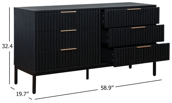 Safavieh Lylia 6 Drawer Dresser - Elegant Walnut Finish With Sleek Black Legs & Handles For Stunning Storage Black ,Black Wood,Metal Drs9604b-2bx