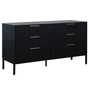 Safavieh Lylia 6 Drawer Dresser - Elegant Walnut Finish With Sleek Black Legs & Handles For Stunning Storage Black ,Black Wood,Metal Drs9604b-2bx