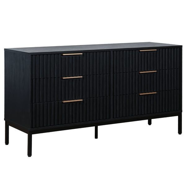 Safavieh Lylia 6 Drawer Dresser - Elegant Walnut Finish With Sleek Black Legs & Handles For Stunning Storage Black ,Black Wood,Metal Drs9604b-2bx