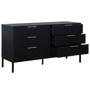 Safavieh Lylia 6 Drawer Dresser - Elegant Walnut Finish With Sleek Black Legs & Handles For Stunning Storage Black ,Black Wood,Metal Drs9604b-2bx