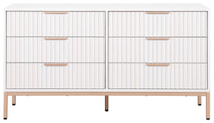 Safavieh Lylia 6 Drawer Dresser - Elegant Walnut Finish With Sleek Black Legs & Handles For Stunning Storage Bleached White ,Gold Wood,Metal Drs9604c-2bx