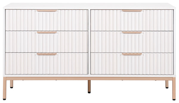 Safavieh Lylia 6 Drawer Dresser - Elegant Walnut Finish With Sleek Black Legs & Handles For Stunning Storage Bleached White ,Gold Wood,Metal Drs9604c-2bx