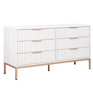 Safavieh Lylia 6 Drawer Dresser - Elegant Walnut Finish With Sleek Black Legs & Handles For Stunning Storage Bleached White ,Gold Wood,Metal Drs9604c-2bx