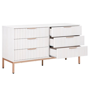 Safavieh Lylia 6 Drawer Dresser - Elegant Walnut Finish With Sleek Black Legs & Handles For Stunning Storage Bleached White ,Gold Wood,Metal Drs9604c-2bx