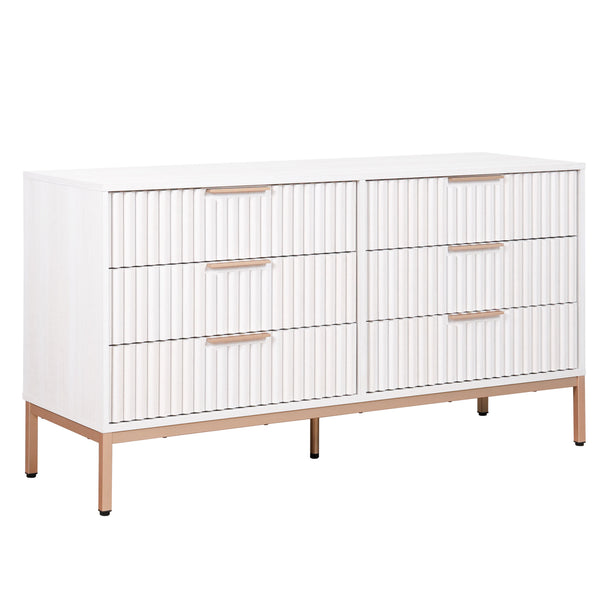 Safavieh Lylia 6 Drawer Dresser - Elegant Walnut Finish With Sleek Black Legs & Handles For Stunning Storage Bleached White ,Gold Wood,Metal Drs9604c-2bx