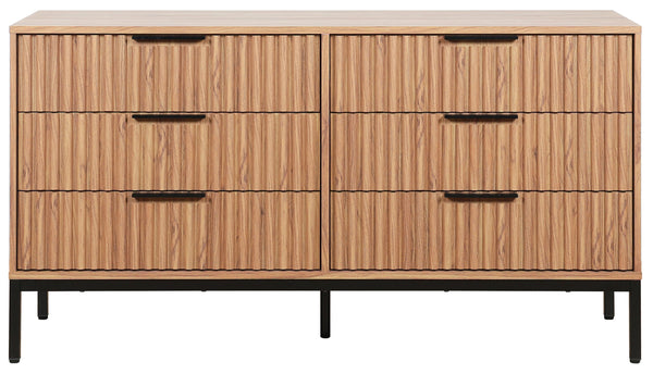 Safavieh Lylia 6 Drawer Dresser - Elegant Walnut Finish With Sleek Black Legs & Handles For Stunning Storage Oak ,Black Wood,Metal Drs9604d-2bx