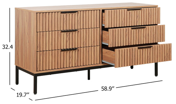 Safavieh Lylia 6 Drawer Dresser - Elegant Walnut Finish With Sleek Black Legs & Handles For Stunning Storage Oak ,Black Wood,Metal Drs9604d-2bx