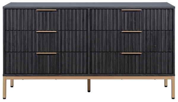Safavieh Lylia 6 Drawer Dresser - Elegant Walnut Finish With Sleek Black Legs & Handles For Stunning Storage Distressed Black ,Gold Wood,Metal Drs9604e-2bx