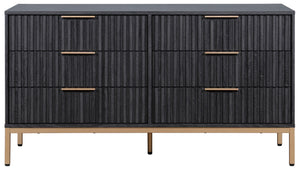 Safavieh Lylia 6 Drawer Dresser - Elegant Walnut Finish With Sleek Black Legs & Handles For Stunning Storage Distressed Black ,Gold Wood,Metal Drs9604e-2bx