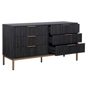 Safavieh Lylia 6 Drawer Dresser - Elegant Walnut Finish With Sleek Black Legs & Handles For Stunning Storage Distressed Black ,Gold Wood,Metal Drs9604e-2bx