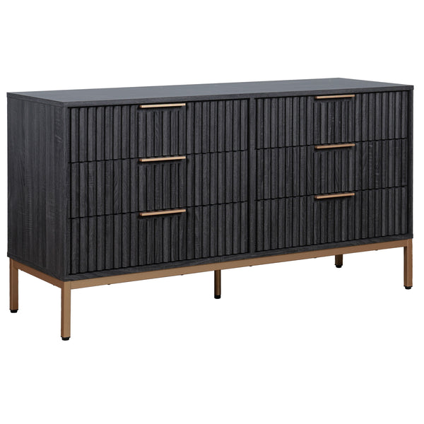 Safavieh Lylia 6 Drawer Dresser - Elegant Walnut Finish With Sleek Black Legs & Handles For Stunning Storage Distressed Black ,Gold Wood,Metal Drs9604e-2bx