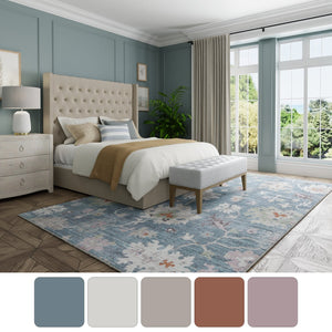 Feizy Rugs Dartmouth Persian Medallion Area Rug Polypropylene Vintage Style Living Room Accent 6'4" x 9'2" DRT39QMFBLUMLTE36