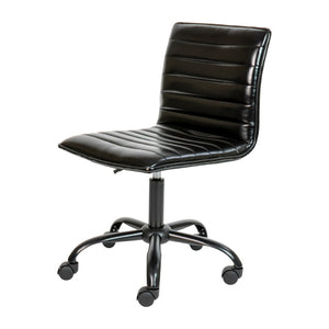 English Elm Alan Low Back Designer Armless Ribbed Swivel Task Chair for Stylish Comfort in Any Workspace Black Vinyl/Black Frame DS-512B-BK-BK-GG