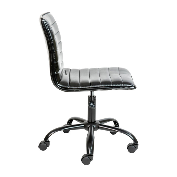 English Elm Alan Low Back Designer Armless Ribbed Swivel Task Chair for Stylish Comfort in Any Workspace Black Vinyl/Black Frame DS-512B-BK-BK-GG