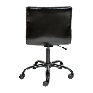 English Elm Alan Low Back Designer Armless Ribbed Swivel Task Chair for Stylish Comfort in Any Workspace Black Vinyl/Black Frame DS-512B-BK-BK-GG