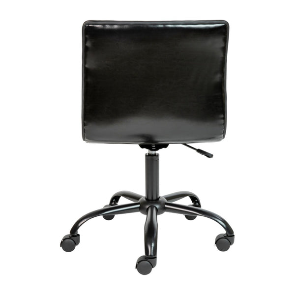 English Elm Alan Low Back Designer Armless Ribbed Swivel Task Chair for Stylish Comfort in Any Workspace Black Vinyl/Black Frame DS-512B-BK-BK-GG