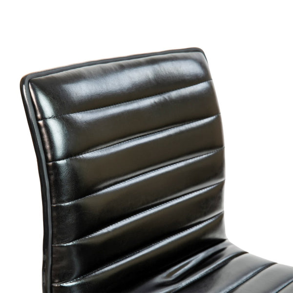 English Elm Alan Low Back Designer Armless Ribbed Swivel Task Chair for Stylish Comfort in Any Workspace Black Vinyl/Black Frame DS-512B-BK-BK-GG