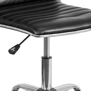 English Elm Alan Low Back Designer Armless Ribbed Swivel Task Chair for Stylish Comfort in Any Workspace Black Vinyl/Chrome Frame DS-512B-BK-GG