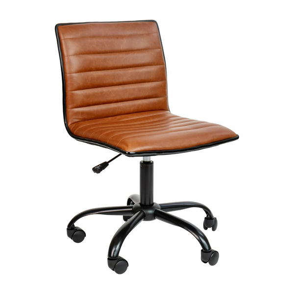 English Elm Alan Low Back Designer Armless Ribbed Swivel Task Chair for Stylish Comfort in Any Workspace Brown Vinyl/Black Frame DS-512B-BR-BK-GG