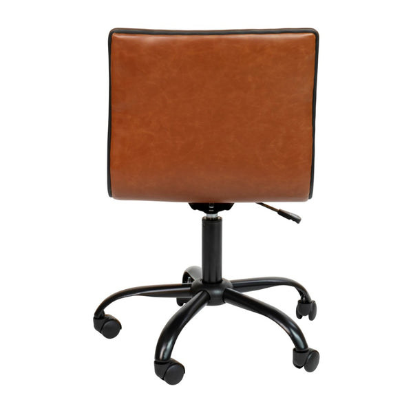 English Elm Alan Low Back Designer Armless Ribbed Swivel Task Chair for Stylish Comfort in Any Workspace Brown Vinyl/Black Frame DS-512B-BR-BK-GG