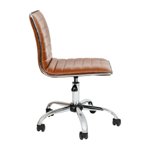 English Elm Alan Low Back Designer Armless Ribbed Swivel Task Chair for Stylish Comfort in Any Workspace Brown Vinyl/Chrome Frame DS-512B-BR-GG