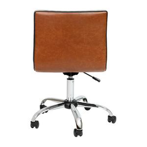 English Elm Alan Low Back Designer Armless Ribbed Swivel Task Chair for Stylish Comfort in Any Workspace Brown Vinyl/Chrome Frame DS-512B-BR-GG