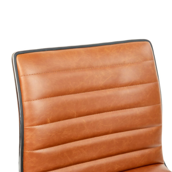 English Elm Alan Low Back Designer Armless Ribbed Swivel Task Chair for Stylish Comfort in Any Workspace Brown Vinyl/Chrome Frame DS-512B-BR-GG