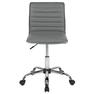 English Elm Alan Low Back Designer Armless Ribbed Swivel Task Chair for Stylish Comfort in Any Workspace Light Gray Vinyl/Chrome Frame DS-512B-LTGY-GG