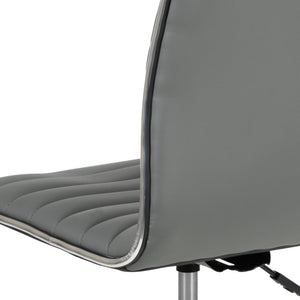 English Elm Alan Low Back Designer Armless Ribbed Swivel Task Chair for Stylish Comfort in Any Workspace Light Gray Vinyl/Chrome Frame DS-512B-LTGY-GG