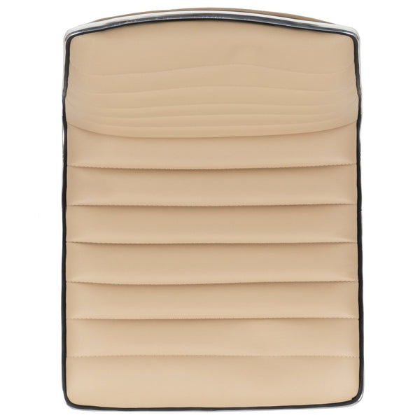 English Elm Alan Low Back Designer Armless Ribbed Swivel Task Chair for Stylish Comfort in Any Workspace Tan Vinyl/Chrome Frame DS-512B-TAN-GG