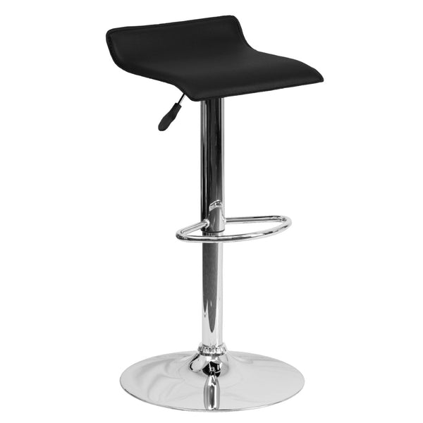 English Elm Dax Contemporary Adjustable Height Barstool with Wave Seat, Chrome Base, and 360° Swivel Comfort Black DS-801-CONT-BK-GG