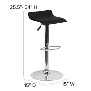 English Elm Dax Contemporary Adjustable Height Barstool with Wave Seat, Chrome Base, and 360° Swivel Comfort Black DS-801-CONT-BK-GG