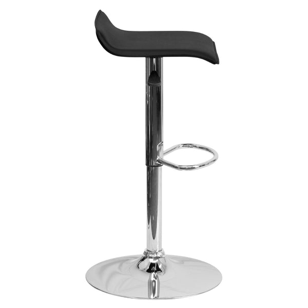 English Elm Dax Contemporary Adjustable Height Barstool with Wave Seat, Chrome Base, and 360° Swivel Comfort Black DS-801-CONT-BK-GG