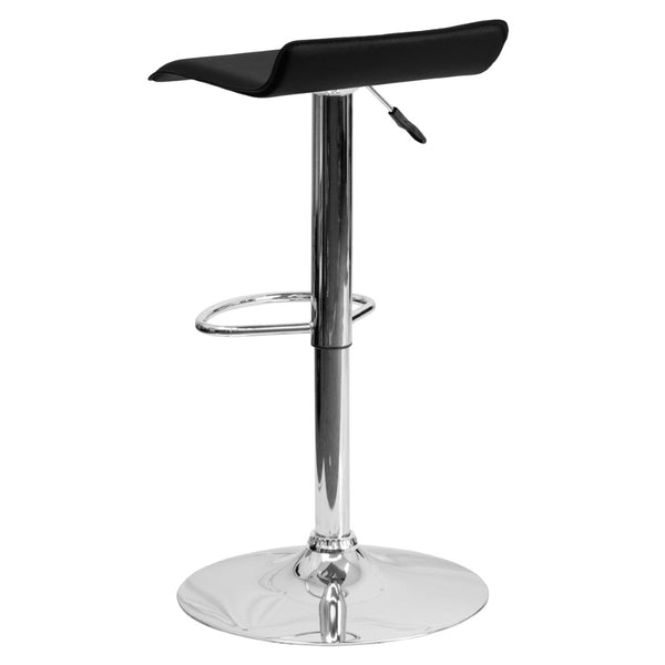 English Elm Dax Contemporary Adjustable Height Barstool with Wave Seat, Chrome Base, and 360° Swivel Comfort Black DS-801-CONT-BK-GG