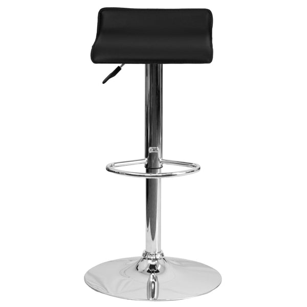 English Elm Dax Contemporary Adjustable Height Barstool with Wave Seat, Chrome Base, and 360° Swivel Comfort Black DS-801-CONT-BK-GG