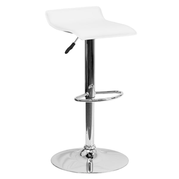 English Elm Dax Contemporary Adjustable Height Barstool with Wave Seat, Chrome Base, and 360° Swivel Comfort White DS-801-CONT-WH-GG