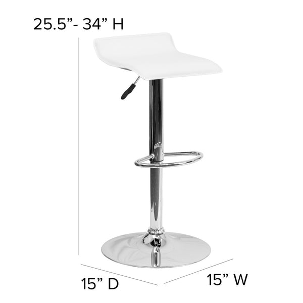 English Elm Dax Contemporary Adjustable Height Barstool with Wave Seat, Chrome Base, and 360° Swivel Comfort White DS-801-CONT-WH-GG