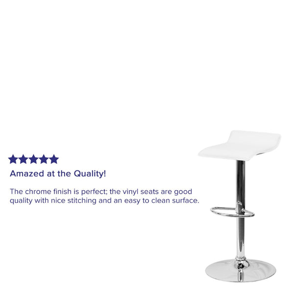 English Elm Dax Contemporary Adjustable Height Barstool with Wave Seat, Chrome Base, and 360° Swivel Comfort White DS-801-CONT-WH-GG