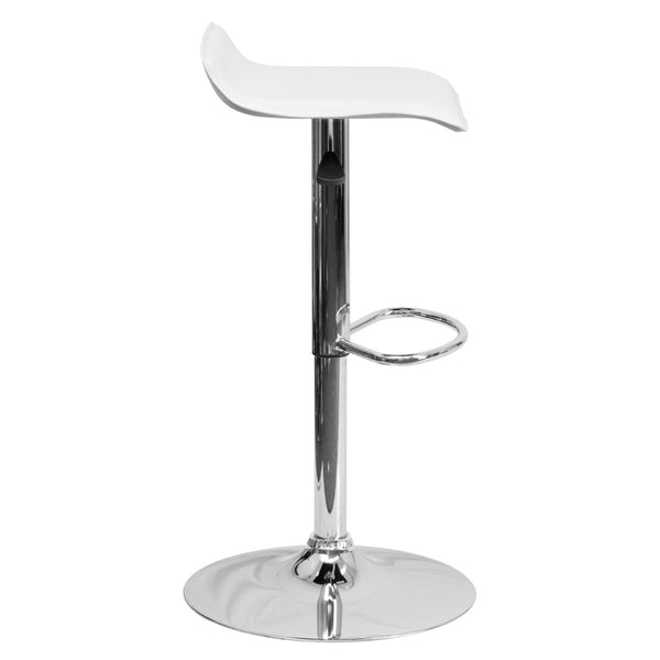 English Elm Dax Contemporary Adjustable Height Barstool with Wave Seat, Chrome Base, and 360° Swivel Comfort White DS-801-CONT-WH-GG