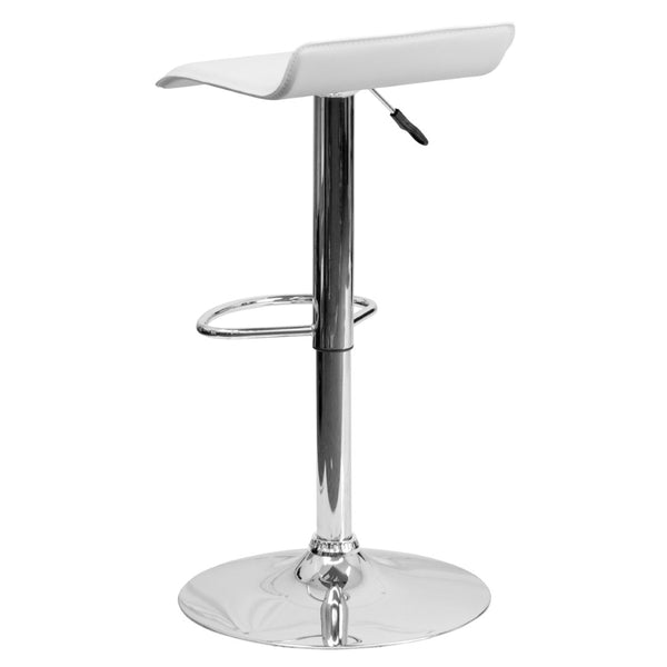 English Elm Dax Contemporary Adjustable Height Barstool with Wave Seat, Chrome Base, and 360° Swivel Comfort White DS-801-CONT-WH-GG