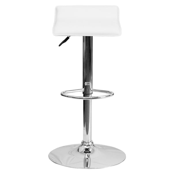 English Elm Dax Contemporary Adjustable Height Barstool with Wave Seat, Chrome Base, and 360° Swivel Comfort White DS-801-CONT-WH-GG